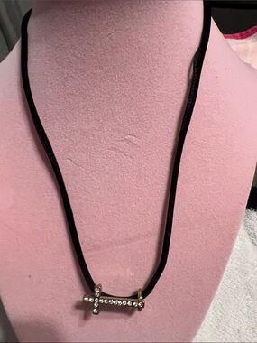 Crystal Cross Pendant Necklace - Black Cord